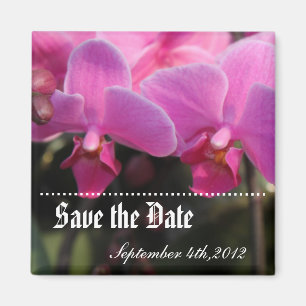 Save the date, pink orchid flowers. magnet