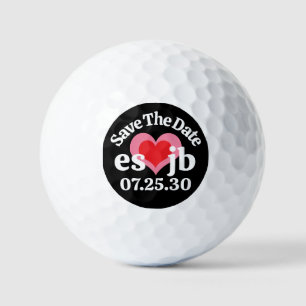 SAVE THE DATE Pink Red Heart and Black Background Golf Balls