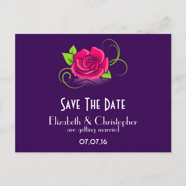 Save The Date Pink Rose Illustration Announcement Postcard (Front)