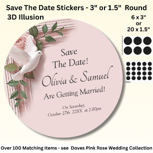 Save The Date - Pink Roses & Doves Wedding Classic Round Sticker