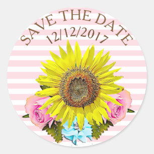 Save the Date Pink Stripe Sunflower Stickers