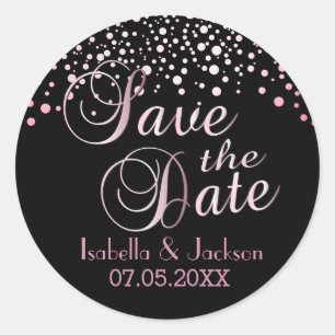 Save the Date   Pink Tourmaline Dots   Personalise Classic Round Sticker