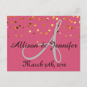 Save the date Pink with Gold Glitter Faux Foil Announcement Postcard