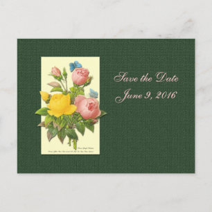 Save the Date Pink Yellow Roses Postcard