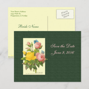 Save the Date Pink Yellow Roses Postcard