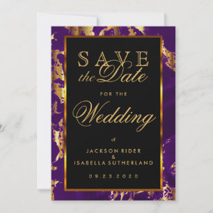 Save the Date Plum Purple and Gold Marble