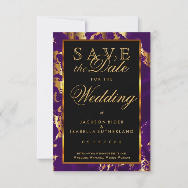 Save the Date Plum Purple and Gold Marble 2 (Front)