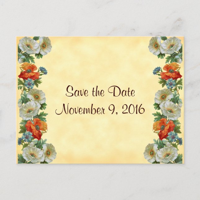 Save the Date Poppies Cornflowers Postcard (Front)