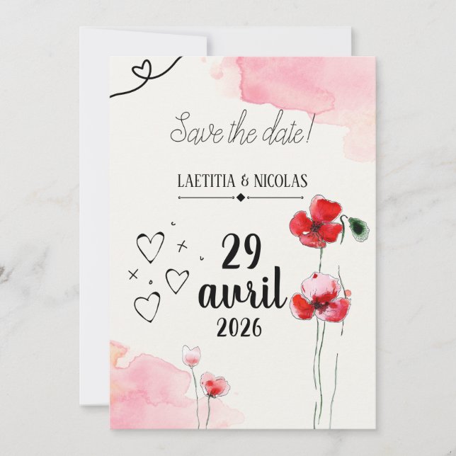 Save the date "poppies" invitation (Front)