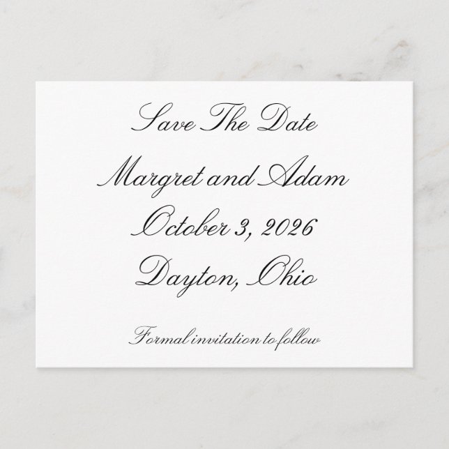 Save The Date Post Card (Front)