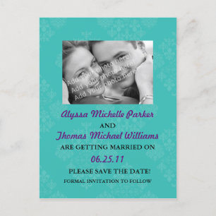 Save The Date Post Card with Your Photo (Teal)