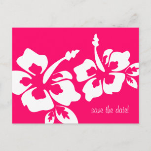 Save the Date Postcard Beach Wedding Hibiscus Pink