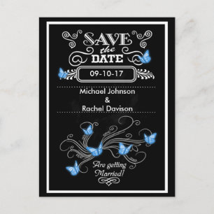 Save the Date Postcard Blue Butterflies Vintage
