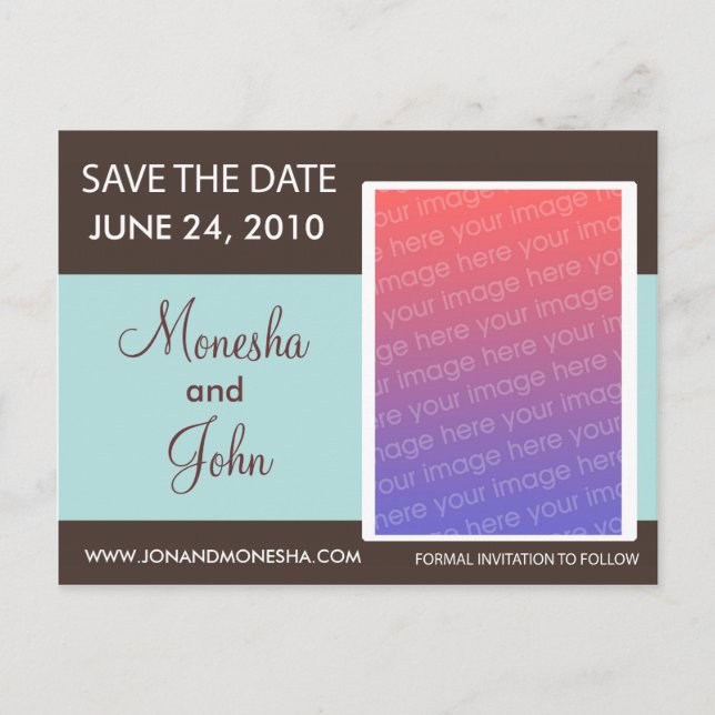 Save The Date Postcard - Brown and Light Blue (Front)