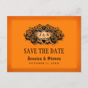 Save the Date Postcard - Halloween Orange & Black