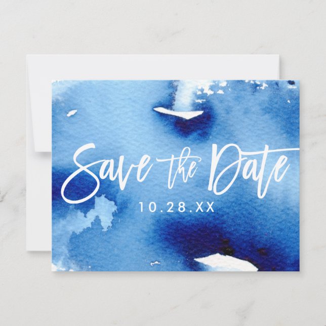 SAVE THE DATE POSTCARD modern navy blue watercolor (Front)