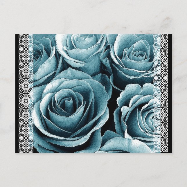 Save the Date Postcard PASTEL BLUE Roses (Front)