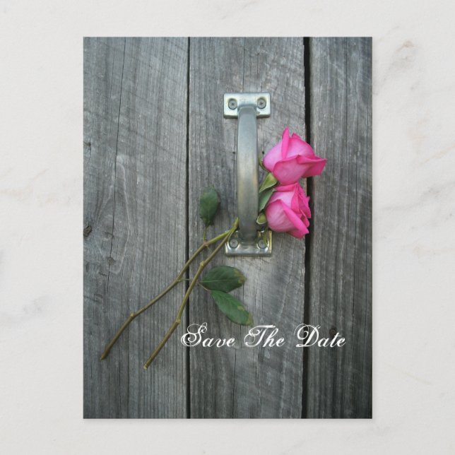 Save the Date Postcard - Two Roses and Barn Door (Front)