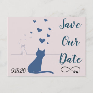 Save the date postcard with cats in love