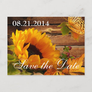 Save the Date Postcards, Country Fall Sunflower Announcement Postcard