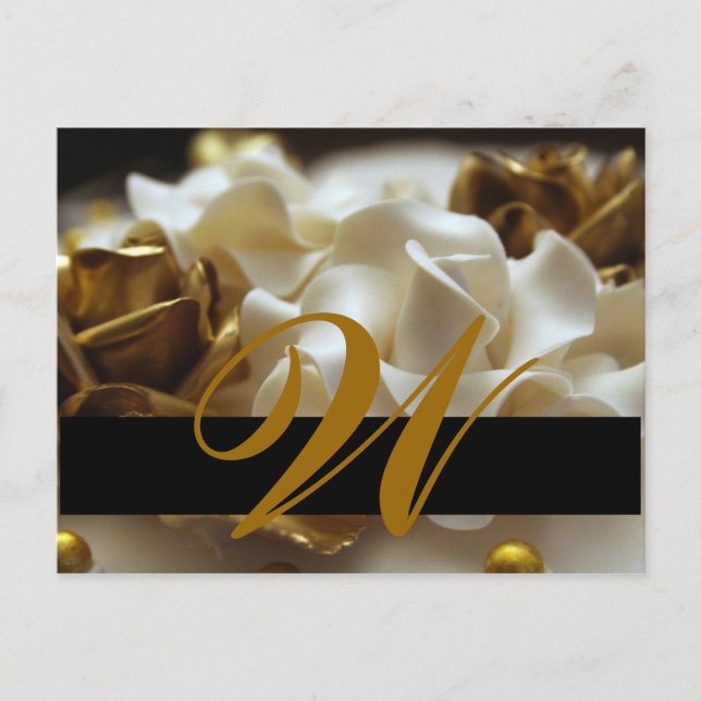 Save the Date Postcards Gold and Cream Monogram (Front)
