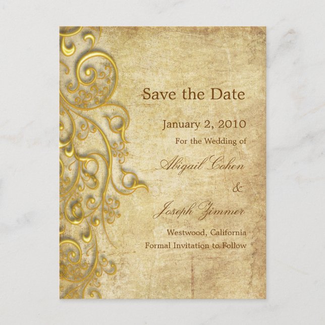 Save the date postcards, ornamental swirls announcement postcard (Front)