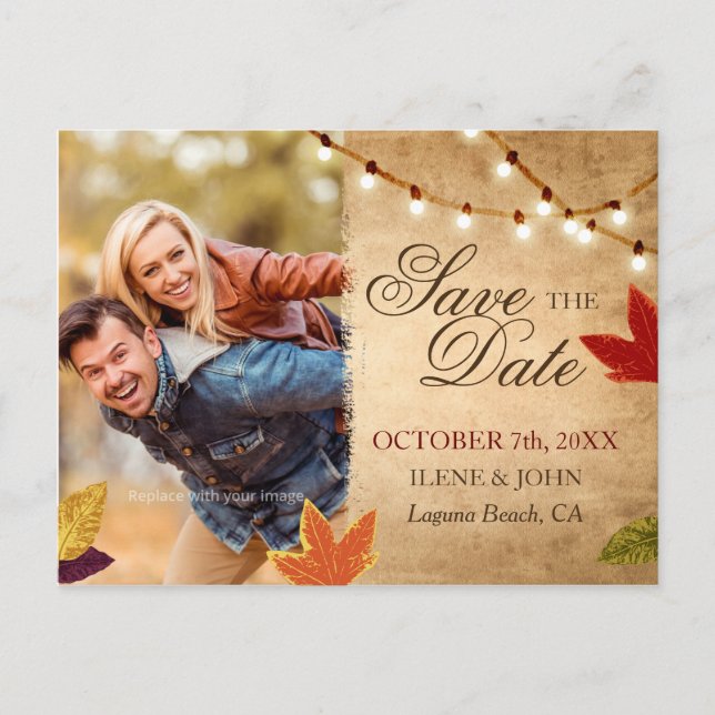 Save the Date Postcards | Rustic Autumn Wedding (Front)