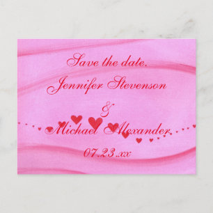 Save the date postcards wave of red hearts