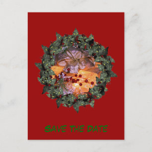 Save The Date Present Bow Wreath Holiday Announcement Postcard