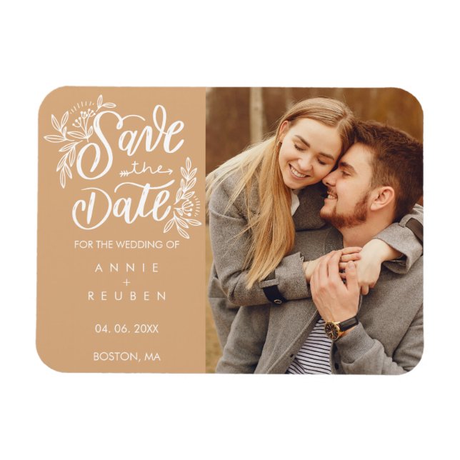 Save the Date Pretty Hand Script Photo Magnet (Horizontal)