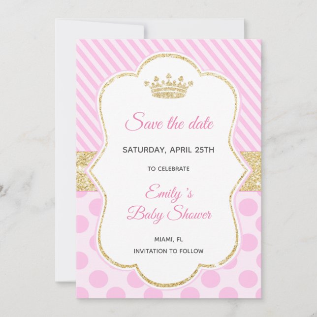 Save The Date Princess Glitter Pink Gold (Front)
