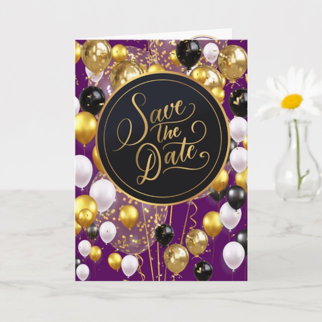 Save The Date (Proverbs 18:22) Purple/Gold/White Card (Small Plant)