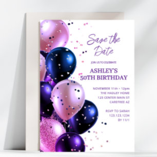 Save the Date Purple 50th Birthday Invitation