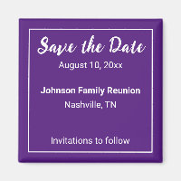 Save the Date Purple and White Name Family Reunion