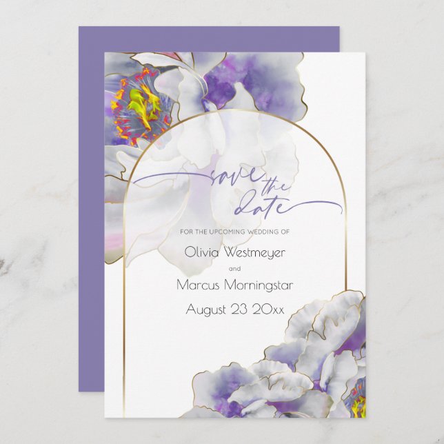 Save the Date Purple Exotic Floral Invitation (Front/Back)