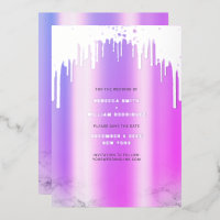 Save The Date Purple Glitter Drips Silver