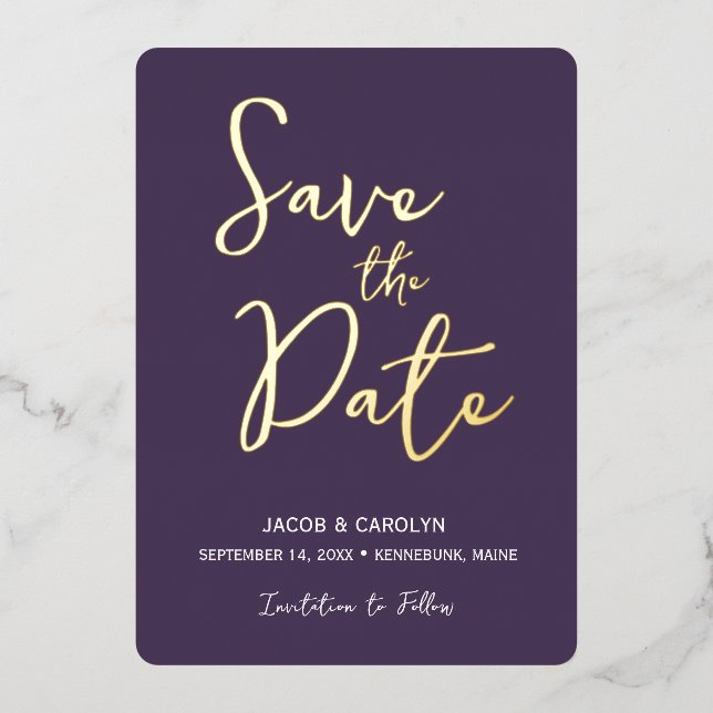 Save the Date Purple Gold Wedding Foil Invitation (Front)