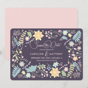 Save the Date. Purple Pink Floral Wedding Card