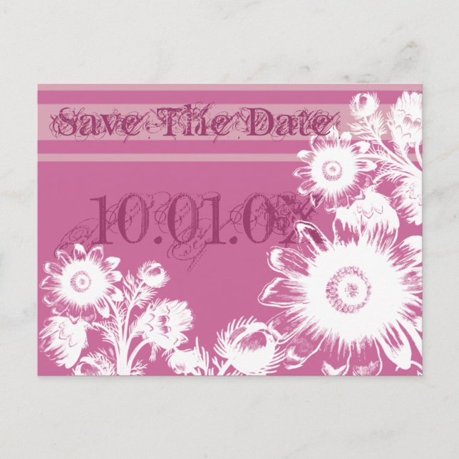 Save The Date Purple Raspberry Fuchsia Floral Announcement Postcard (Front)