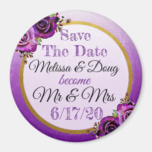 Save the Date Purple Roses Wedding Magnet