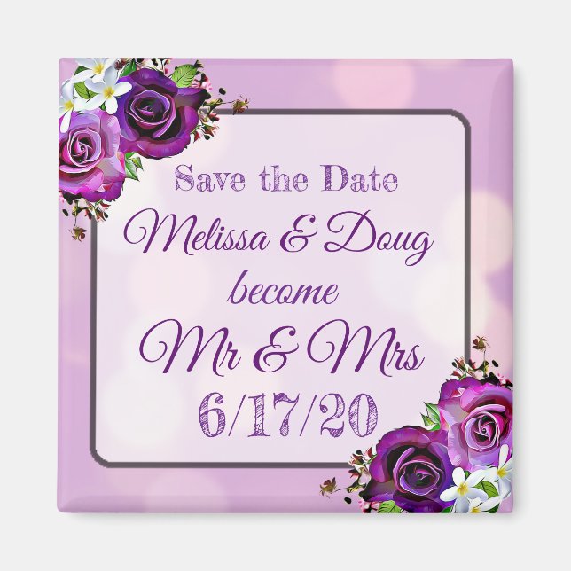 Save the Date Purple Wedding Magnet (Front)