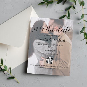 save the date qr code couple photo wedding chic announcement postcard