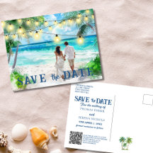 Save The Date QR Code Tropical Beach Announcement