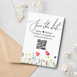 save the date qr code watercolor floral simple invitation