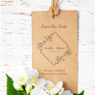 Save the Date Quote Diamond & Wildflowers Wedding Rubber Stamp