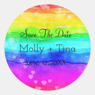 Save the Date Rainbow Classic Round Sticker
