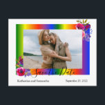Save the Date Rainbow Gay floral  Announcement Postcard<br><div class="desc">This design may be personalised in the area provided by changing the photo and/or text. Or it can be customised by clicking Personalise this Template and then choosing the click to customise further option and delete or change the colour of the background, add text, change the text colour or style,...</div>