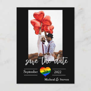 Save the Date Rainbow Heart Photo  Announcement Postcard