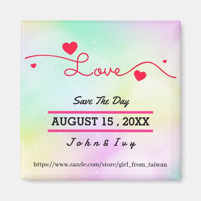 Save The Date,rainbow hearts,Colourful Magnet (Front)