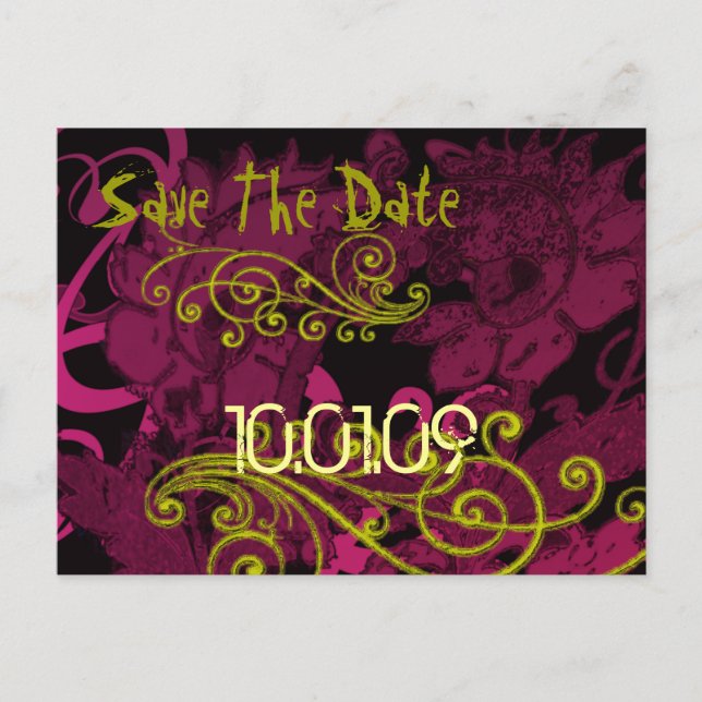 Save the Date- Rasberry Floral Distressed - Announcement Postcard (Front)